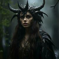 a woman with horns in the woods generative ai photo