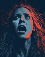 a woman with her mouth wide open and her eyes wide open generative ai photo