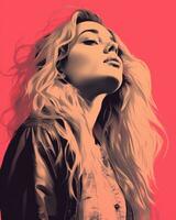 a woman with long blonde hair and a leather jacket generative ai photo