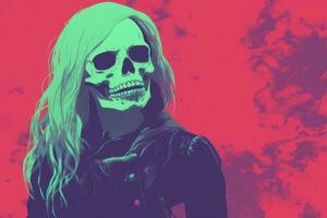a woman with long blonde hair and a skull on her face generative ai photo