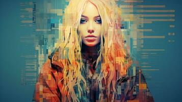 a woman with long blonde hair and an abstract background generative ai photo