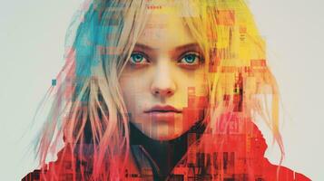 a woman with long blonde hair and colorful eyes generative ai photo