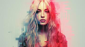 a woman with long blonde hair is in front of an abstract background generative ai photo