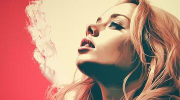 a woman with long blonde hair is smoking a cigarette generative ai photo