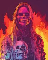 a woman with long hair and a skull on her shoulder generative ai photo
