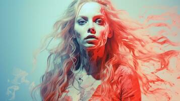 a woman with long hair and blood on her face generative ai photo
