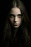 a woman with long hair and blue eyes generative ai photo