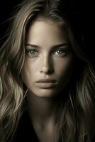 a woman with long hair and blue eyes generative ai photo
