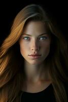 a woman with long hair and blue eyes generative ai photo