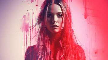 a woman with long hair and red paint on her face generative ai photo