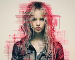 a woman with long hair and red paint on her face generative ai photo
