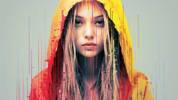 a woman with long hair in a colorful hoodie generative ai photo