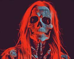 a woman with long red hair and a skull on her face generative ai photo