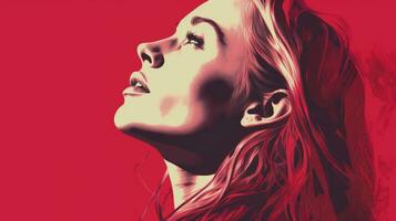 a woman with long red hair and a red background generative ai photo