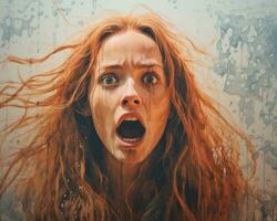 a woman with long red hair and an open mouth generative ai photo