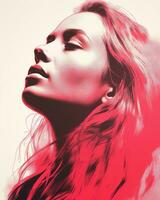 a woman with long red hair is in the air generative ai photo