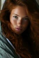 a woman with long red hair generative ai photo