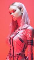 a woman with long white hair in a latex outfit generative ai photo
