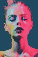 a woman with paint dripping down her face generative ai photo