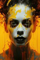 a woman with paint splatters on her face generative ai photo