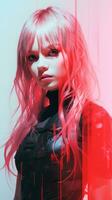 a woman with pink hair and black clothes generative ai photo