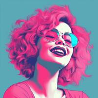 a woman with pink hair and glasses is smiling generative ai photo