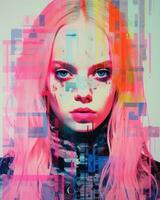 a woman with pink hair and colorful makeup generative ai photo