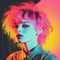 a woman with pink hair and neon colors generative ai photo
