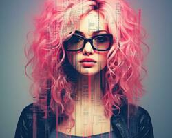 a woman with pink hair and glasses generative ai photo