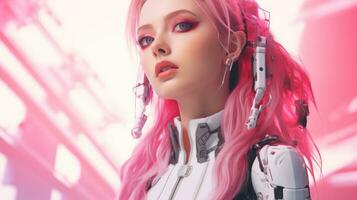 a woman with pink hair in a futuristic outfit generative ai photo