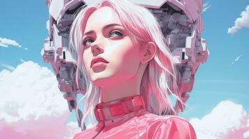 a woman with pink hair standing in front of a spaceship generative ai photo