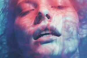 a woman with red and blue hair is in the water generative ai photo