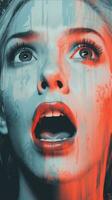a woman with red and blue paint on her face generative ai photo