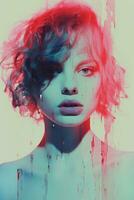 a woman with red and blue paint on her face generative ai photo