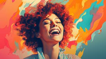 a woman with red curly hair is laughing generative ai photo