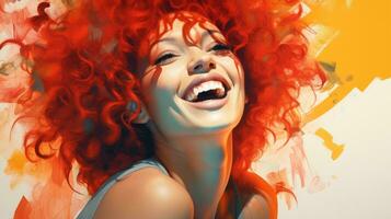 a woman with red curly hair is smiling generative ai photo