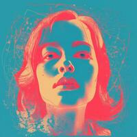 a woman with red hair and a blue background generative ai photo