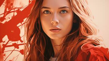 a woman with red hair and a red jacket generative ai photo