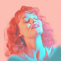 a woman with red hair and blue eyes is smiling generative ai photo