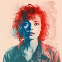 a woman with red hair and blue eyes generative ai photo