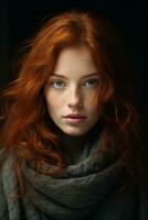 a woman with red hair and blue eyes generative ai photo