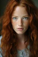 a woman with red hair and freckles generative ai photo