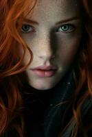 a woman with red hair and freckles generative ai photo
