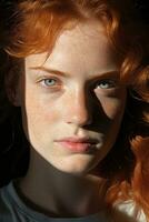 a woman with red hair and freckles generative ai photo