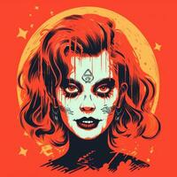 a woman with red hair and makeup on an orange background generative ai photo