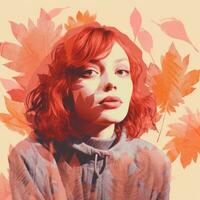 a woman with red hair and leaves on her face generative ai photo