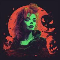 a woman with red hair and pumpkins on her face generative ai photo