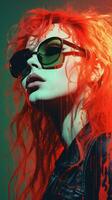 a woman with red hair and sunglasses generative ai photo