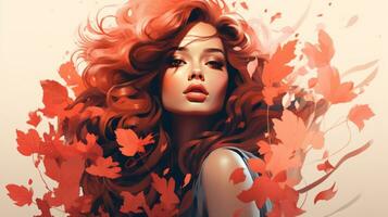 a woman with red hair is surrounded by autumn leaves generative ai photo