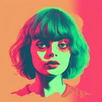 a woman with short hair and a colorful background generative ai photo